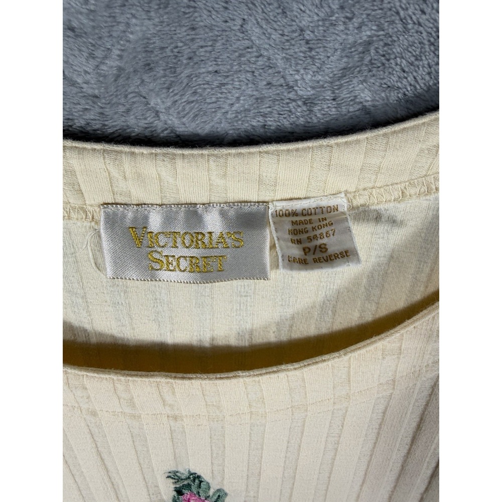 Vintage Victoria's Secret Ribbed Nightgown SZ Petite Small Yellow Knit Embroider - Picture 3 of 4